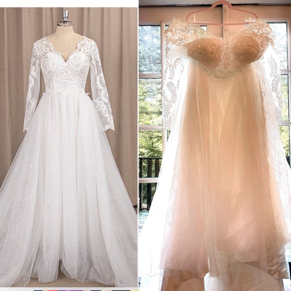 White Long sleeve elegant romantic hoho beach bridal wedding gown plus size 24 - Picture 6 of 17